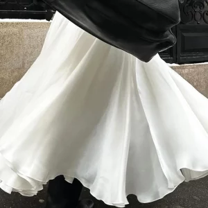 Clacive White Satin Women's High Waist Pleated Slit Skirt