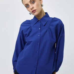 Clacive Women's Blue Blouse 2024 | Elegant Lapel Long Sleeve Shirt