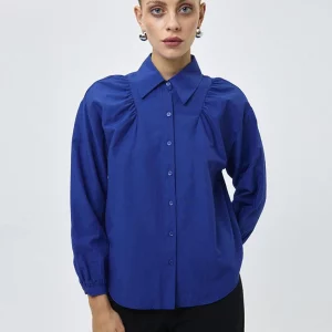 Clacive Women's Blue Blouse 2024 | Elegant Lapel Long Sleeve Shirt