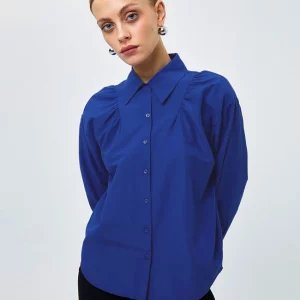 Clacive Women's Blue Blouse 2024 | Elegant Lapel Long Sleeve Shirt