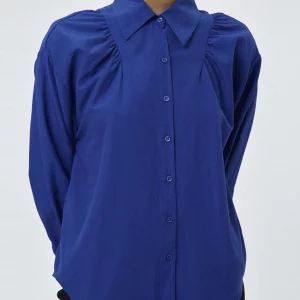 Clacive Women's Blue Blouse 2024 | Elegant Lapel Long Sleeve Shirt