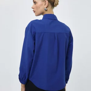 Clacive Women's Blue Blouse 2024 | Elegant Lapel Long Sleeve Shirt