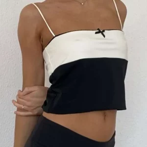 Classic Contrast Camisole: Sexy Low Neck Sheath Tank Top