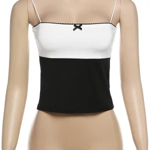 Classic Contrast Camisole: Sexy Low Neck Sheath Tank Top