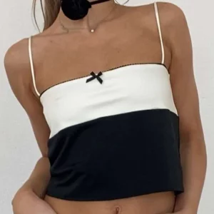 Classic Contrast Camisole: Sexy Low Neck Sheath Tank Top