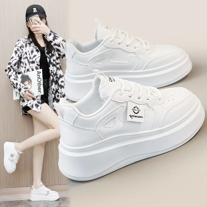 Color Block Women's Sneakers with Thick Sole - Cross Tie Casual Shoes