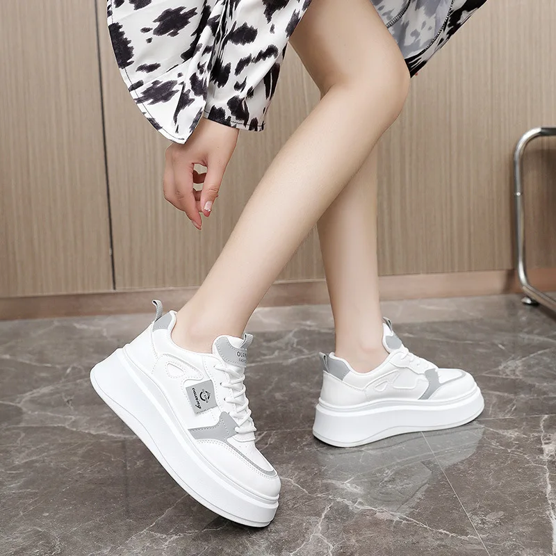 Color Block Women's Sneakers with Thick Sole - Cross Tie Casual Shoes