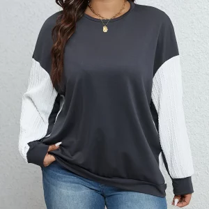 Colorblock Bishop Sleeve Plus Size Sweatshirt