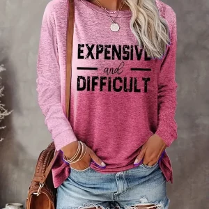 Colorblock Letter Print Plus Size Casual Long Sleeve T-shirt