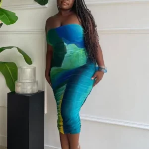 Colorful Mesh Print Midi Dress Women Sexy Wrap Backless Body-Shaping Robe - 2024 Summer Beachwear