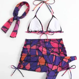 Colorful Print 4-Piece Swimsuit Set for Women | 2024 Summer Fashion Beachwear