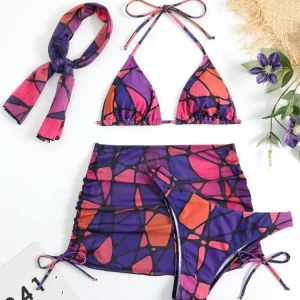 Colorful Print 4-Piece Swimsuit Set for Women | 2024 Summer Fashion Beachwear