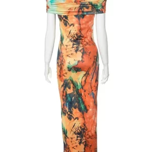 Colorful Print Off Shoulder Maxi Dress - Women's Sexy Backless Wrap Chest Robe for Summer Holiday