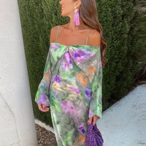 Colorful Tie-Dye Sling Dress | Elegant Sleeveless Women's Dress | High Waist Summer Robe | 2024