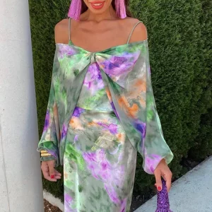 Colorful Tie-Dye Sling Dress | Elegant Sleeveless Women's Dress | High Waist Summer Robe | 2024