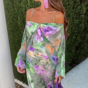 Colorful Tie-Dye Sling Dress | Elegant Sleeveless Women's Dress | High Waist Summer Robe | 2024