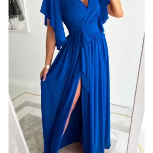 Commuter Flare Sleeve Split Dress - New Fashion V-Neck