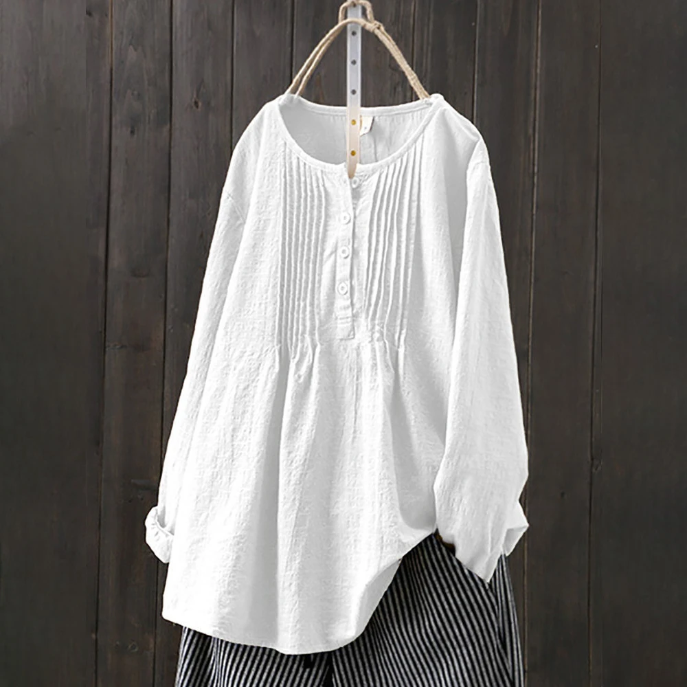 Cotton Linen Plus Size Women's Loose Blouse for Autumn/Winter