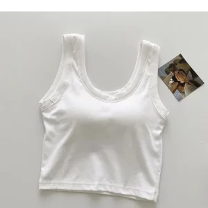 Cotton U Collar Knitted Bare Midriff Crop Top - Sleeveless Summer Tank Top for Women