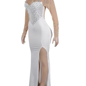 Crystal Embellished High Slit Maxi Dress for Women