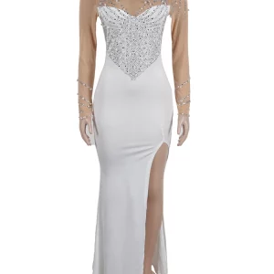 Crystal Embellished High Slit Maxi Dress for Women