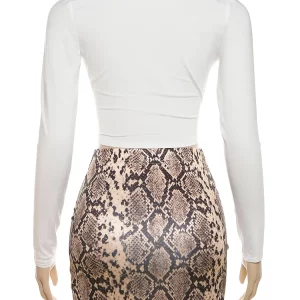 Cutenew Street Trend 2-Piece Bandage Crop Tee and Snake Print Skirt Set