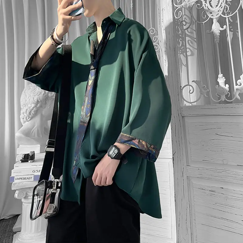 Dark Green Men's Summer Casual Oversize Shirt