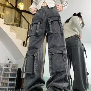 Dark Grey High Waisted Cargo Pants for Women, Stylish and Durable