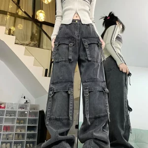 Dark Grey High Waisted Cargo Pants for Women, Stylish and Durable