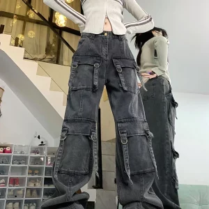 Dark Grey High Waisted Cargo Pants for Women, Stylish and Durable