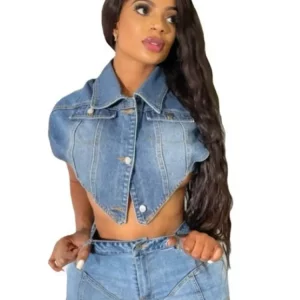 Denim 2-Piece Set: Hipster Lapel Sleeveless Top & Tight Shorts - 2024 Summer Streetwear