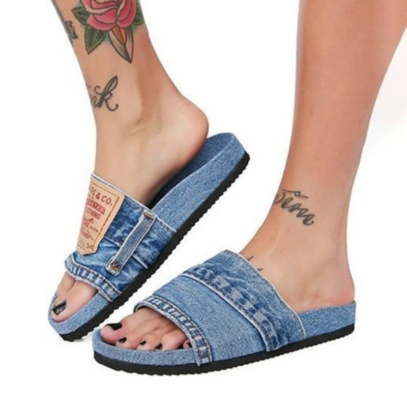 Denim Slip-On Flat Slippers for Women | Non-Slip & Comfortable Summer Shoes