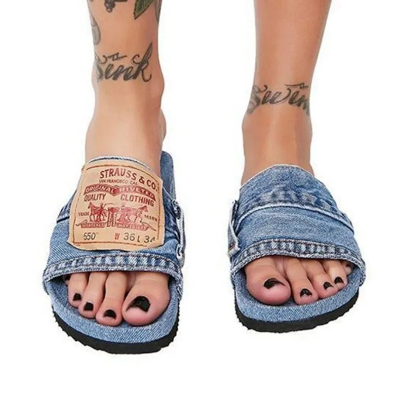 Denim Slip-On Flat Slippers for Women | Non-Slip & Comfortable Summer Shoes