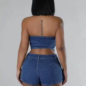 Denim Two-Piece Set: Hipster Halter Tank Top & Shorts Skirt - 2024 Summer Streetwear