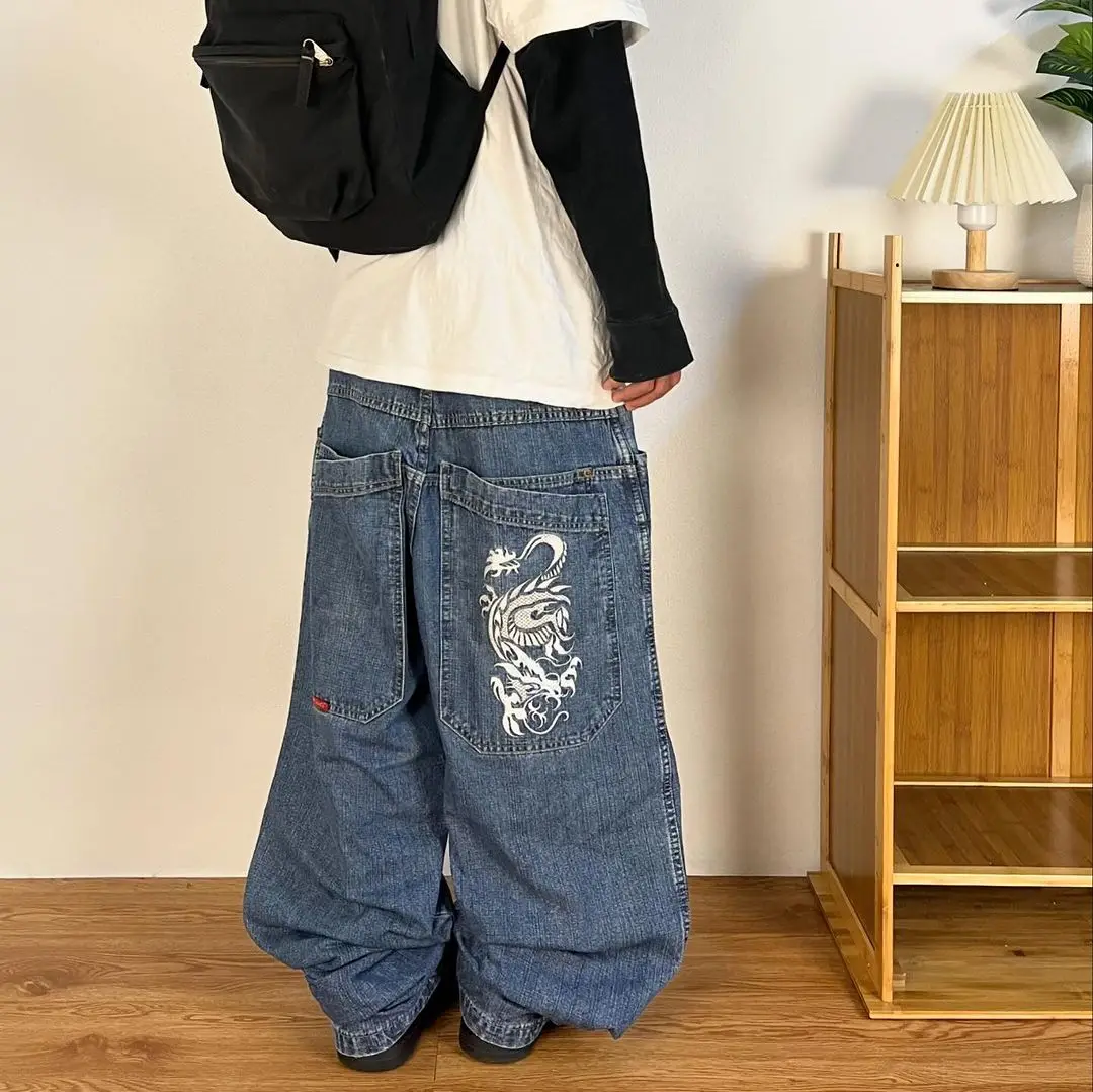 Dragon Graphic Y2K Street Fashion High-Waist Wide-Leg Jeans