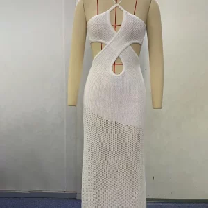 Elegant Avrilyaan White Knitting Bodycon Backless Dress