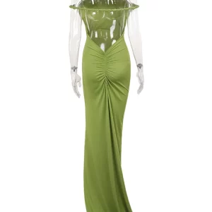 Elegant Backless Maxi Dress for Women - Strapless Sleeveless Evening Gown