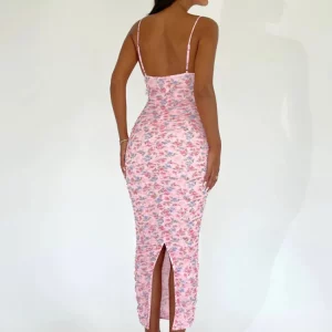 Elegant Backless Print Midi Dress | Spaghetti Strap Sleeveless Bodycon Dress