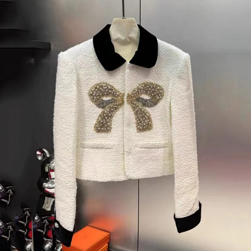 Elegant Beaded Tweed Cardigan Coat for Women