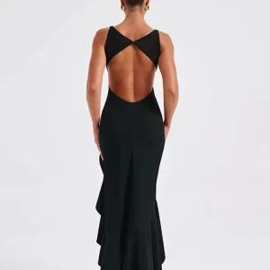 Elegant Black Backless High Split Long Dress for Women