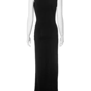 Elegant Black Deep V-Neck Sleeveless Maxi Dress with High Split - Women's Evening Party Clubwear 202