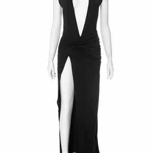 Elegant Black Sleeveless Maxi Dress with High Split