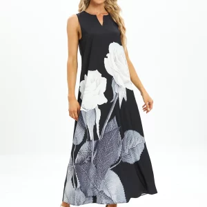 Elegant Black Sleeveless V-Neck Summer Dress for Women