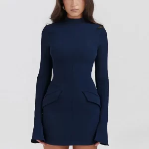 Elegant Flare Sleeve Mini Dress for Women, Christmas Banquet Bodycon Dress with Pockets