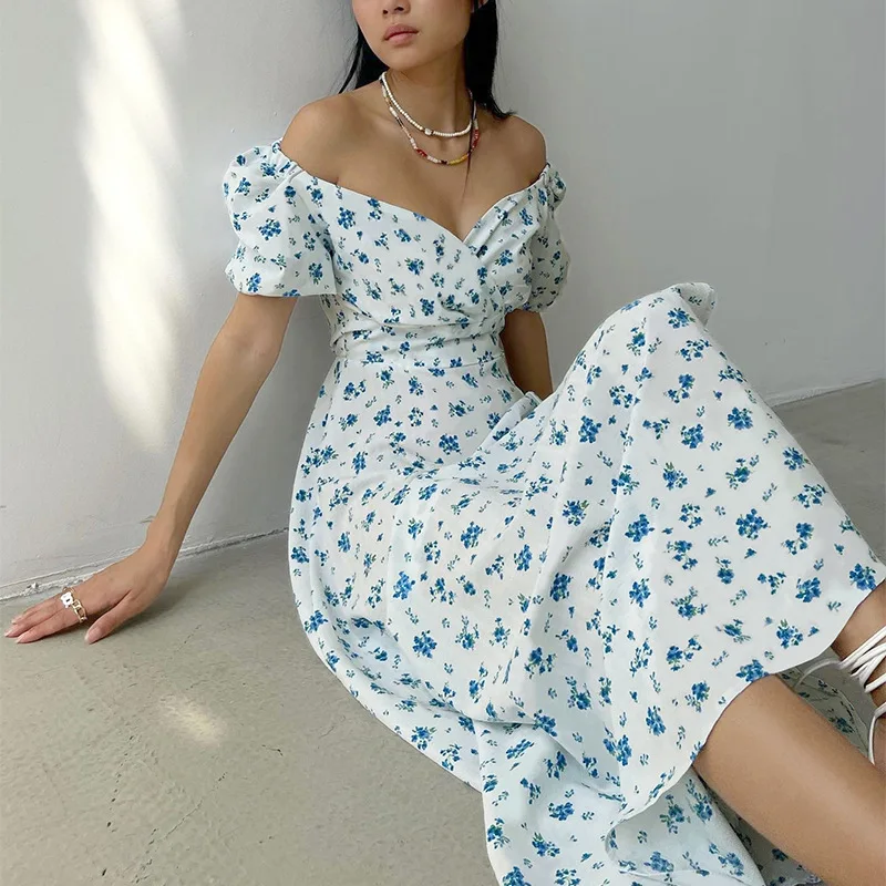 Elegant Floral Boho Sundress with Split V-neck