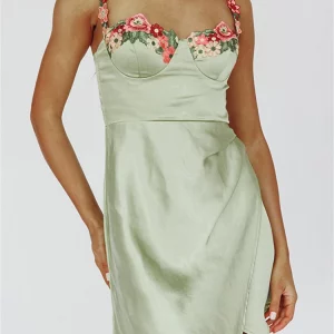 Elegant Green Satin Bodycon Dress - Sleeveless Evening Party Fashion