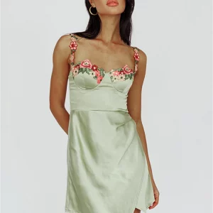 Elegant Green Satin Bodycon Dress - Sleeveless Evening Party Fashion