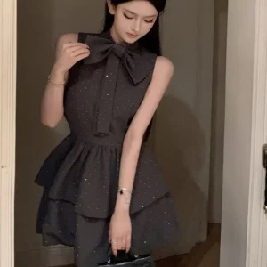 Elegant Korean Summer Dress 2024 - Sweet Bow Fashion Mini Dress for Women