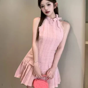 Elegant Korean Summer Dresses 2024 | High-Quality Women's Fashion Tweed Pleated Dress