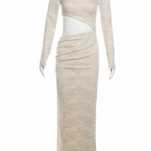 Elegant Lace Hollow Out Maxi Dress for Club Party - 2024 Summer Women's Bodycon